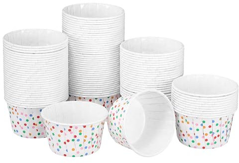 Paper Ice Cream Cups, 100-Count 150ml Disposable Dessert Bowls, Party Supplies, Treat Cups for Sundae, Yoghurt, Soup, Colorful Dots
