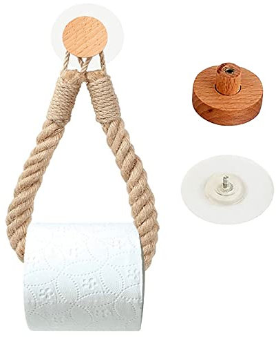Toilettenpapierhalter Jute Seil kreativen Vintage Handtuchhalter Toilettenpapierhalter industrielle Seil kein Loch Stanze Massivholz Haken für Bad Küche Waschküche Schrank