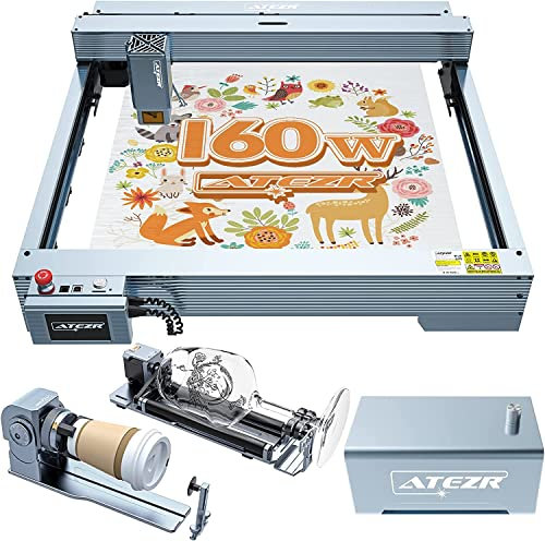 ATEZR V35 Plus 160W Laser Graviermaschine Kombi-Set mit Air Assist und Rotationswalze, 30W CNC Lasergravierer und Laser Cutter, 430mm² Arbeitsbereich, PC/Mobil, Ultrafeiner Laser für Holz/Metall/Glas