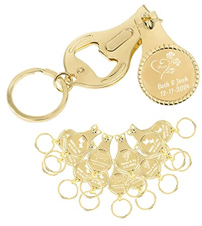 50pcs Personalised 4 in 1 Multi Function Bottle Opener, Nail Clipper, Wedding Favours Brewery, Private Customised, Gold, Multitool Gifts for Men