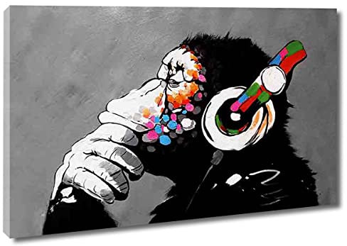 Ltt-Ydd-Ccl Banksy-DJ Monkey Pop-Kunstdruck Poster Kunstdruck auf Leinwand für Wohnzimmer, Schlafzimmer, Büro Dekoration Bereit Zum Aufhängen(Gerahmt-30x45cm-12x18inch)
