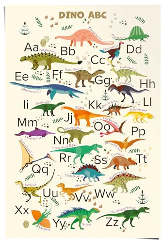 REINDERS Poster, Dino ABC, Kinderzimmer, Poster, Wanddeko, Room Decor, Bilderdruckpapier, Mehrfarbig, 91,5 x 61