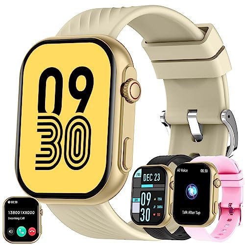 Smartwatch Damen mit Telefonfunktion, 5ATM Wasserdicht 100+ Sportmodi Fitnessuhr Aktivitätstracker, 2,0 Zoll Touchscreen Smart Watch Fitness Tracker Armbanduhr für Android iOS (Gold)