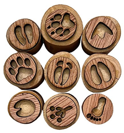 Amagogo 9-teiliges Holzstempel-Set, Tierpfoten-Stempelmalerei, Holzblockstempel, Tierspur-Stempel, Tierfußabdruck-Stempel für Ton, Kalender, Tagebuch, Stil C S, 2,5–3,5 cm