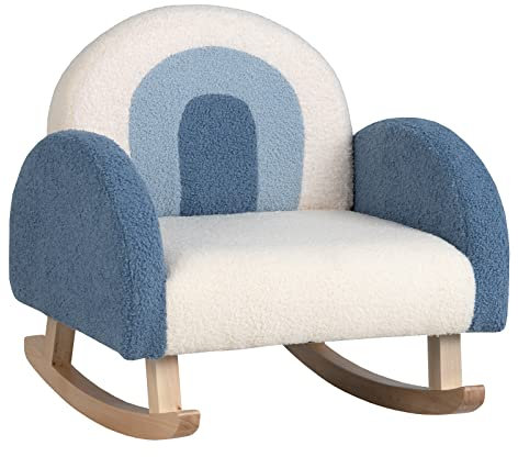 COSTWAY Kindersofa Kinder Schaukelstuhl, Kindersessel Teddy Samtmaterial & Massivholzbeinen, Anti-Kipp-Design, Mini-Sessel für Kinderzimmer, Kinderstuhl für Kleinkinder 3–5 Jahre (Blau)