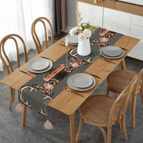 Wunderschöner Tischläufer aus Leinen mit Hirschmotiv – perfekt für die Verschönerung Ihrer Esszimmer-Ästhetik