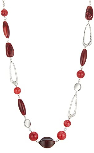 FULU AUTUMN Lange Perlenkette Damen Boho Lange Stein Kette Statement Schmuck Beste Freundin Geschenke(07-Red)