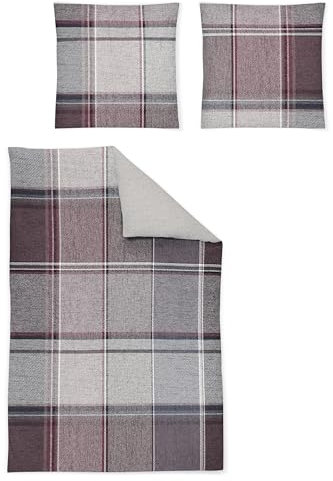 Irisette Zobel Flausch Cotton Bettwäsche 135x200 Karo Wende Beere Natur 8877-80