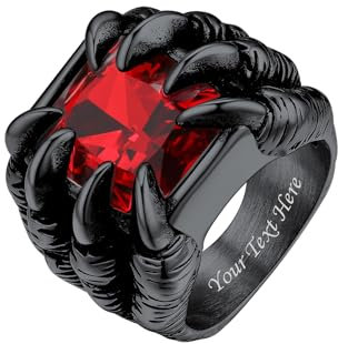 Bestyle Herren Ring mit Roter Stein 316L Edelstahl Chunky Gothic Dragon Bandring Zirkonia Verlobungsring mit Gravur Vintage Punk Biker Drachen Schmuck für Männer Damen, Schwarz, Ringgröße 70