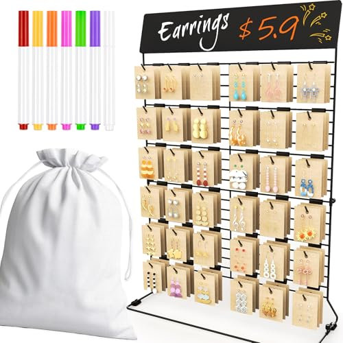 NiHome Earring Display Stand Kit for Necklaces, Bracelets, Accessories, 36 Hooks Wall Mountable Multi-Purpose Jewelry Organizer with Portable Storage Bag, Customizable Blackboard, Liquid Chalk Markers
