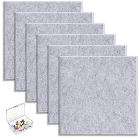 HomeGadget 6x Pinnwand Filz [30 cm x 30 cm ] inkl. 30x Pins - selbstklebend an der Wand ohne Bohren - Memoboard für Büro | Küche | Kinderzimmer in Hell Grau