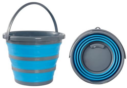 Bramble - 2 Faltbarer Silikon Eimers für Reinigung, Camping, Angeln, Reisen (10L) - Platzsparend für Haus & Wohnmobil (Blau/Grau)