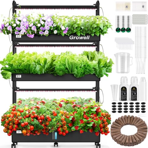 Growell Hydroponics 90 Capsules Vertical Garden Grow System Kit with LED Grow Light, Automatic Circulating Water System and WiFi Smart Plug,