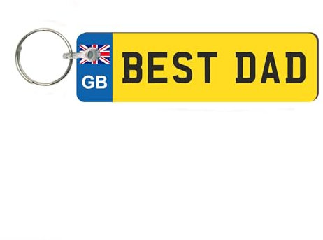 Pixie's Gifts Custom License Plate Keychain - Wooden Number Plate Keyring - Mini Number Plate Key Ring - Name Plate Keychain - Just Passed Milestones (Standard designs, BEST DAD.)