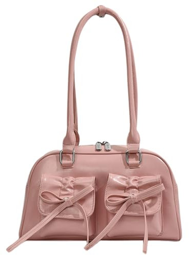 HICARRY Handtasche Damen PU Leder Schultertasche Y2K Shoulder Bag Women Tote Purse Kleine Handtaschen mit Bogen Cute Ita Bag Japanische Ästhetische Tasche Geldbörse (Rosa)
