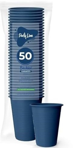 Dream' s Party Confezione da 50 Bicchieri BLU in plastica monouso - 200cc - 100% riciclabili