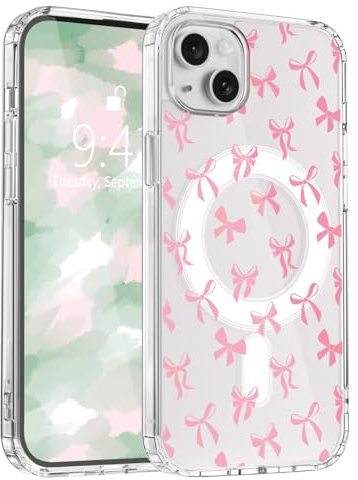 LuminousGuard for iPhone 13 Mini Case, Compatible with MagSafe, Cute Y2K Pink Bow Magnetic Phone Case, Clear Soft Slim Fit Shockproof Protective Case for Women Girls