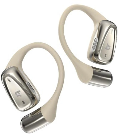 BlitzRock Open Ear Kopfhörer Bluetooth 5.4 Kabellose, 7,1g Ultraleicht, 0,7mm Ohrbügel, Sicherer Sitz, Klarer Klang, ENC Noise Cancelling, IPX7, Sportkopfhörer für Fitness, Laufen, Beige