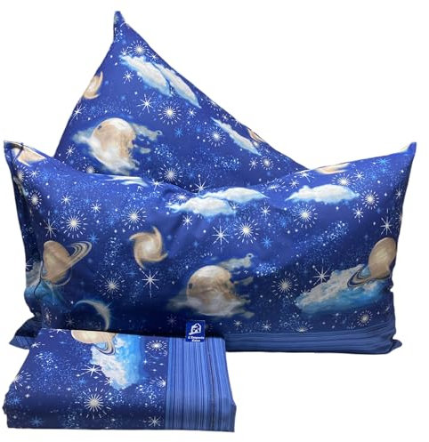 L'Emporio Casa Set Lenzuola Completo di Cotone 100% Italiano Tramonto Coralli Stelle Luna Pesci Varie Misure (Pianeti, Matrimoniale)