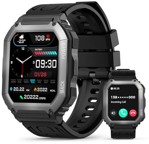 AOUQEE Smartwatch Herren, 1,8 Zoll Touchscreen Smart Watch mit Telefonfunktion,100+Sportmodi IP68 Wasserdicht Sportuhr, Fitnessuhr mit Puls-Schlaf-Monitor Schrittzähler, Uhr für Android iOS