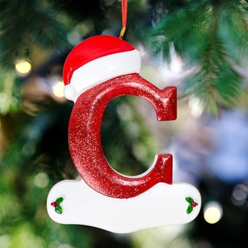 TOPWAYS 26 Letter Christmas Tree Hanging Pendant, Christmas tree decorations, Personalized DIY Christmas Ornaments, Hanging Xmas Alphabet Letters (C)