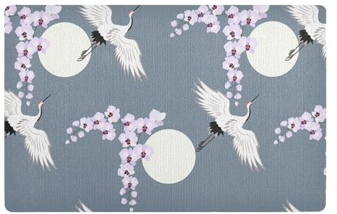Felpudo para puerta de entrada, 81,2 x 50,8 cm, parte trasera de goma antideslizante, absorbente, para exteriores, escaleras, terraza, garaje, lavandería, balcón, grúa, pájaro, blanco japonés