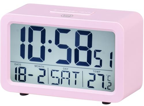 Trevi SLD 3P60 - Despertador Digital con Gran Pantalla LED retroiluminada, Reloj con termómetro, Calendario, Funciones de Temporizador y repetición, alimentación con Pilas AA, fácil de Usar, Color
