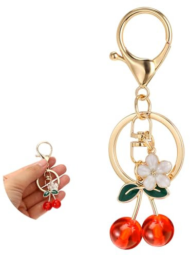 Piriuuo Kristall Kirsche Schlüsselanhänger, Kirsch Taschenanhänger Kristall KirscKirschtaschen-Charm Süßes ästhetisches Geldbörse Anhänger Schlüsselanhänger Schlüsselring für Rucksack Autoschlüssel