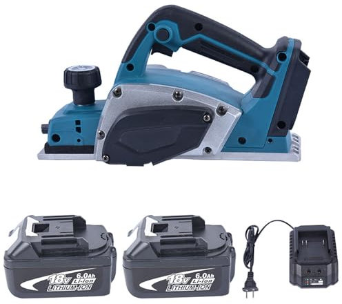 BDJSN Cordless Wood Planer, 650W Portable Electric Woodworking Planer, With 2 Lithium Battery & Charger, Planing Depth 0-5mm, Brushless Hand Wood Planer With Self Locking Switch