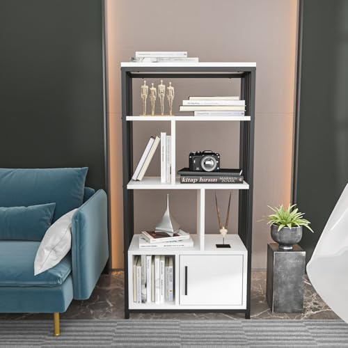 Stylish Bookshelf, White & Black, 60 x 120 x 29.6 cm | 100% Melamine Coated Particle Board, 18 mm Thick | Perfect for Modern Home & Office Decor