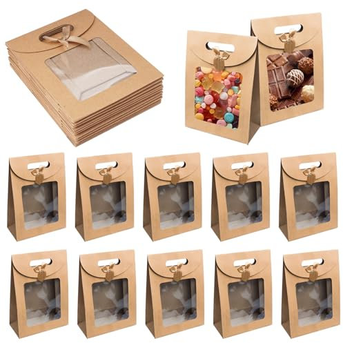 12 Pièces Sac Papier Kraft, Sac Cadeau avec Fenêtre, Sacs en Papier Kraft Marron, Sachet Papier Kraft, Sac Papier Cadeau, Cadeau en Papier Kraft, pour Emballer Cadeaux de Banquet, Biscuits, Bonbons