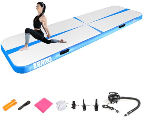 CCLIFE Tracking Matte 5m Turnmatte Aufblasbar klappbar mit Elektrischer Luftpumpe Yogamatte Trainingsmatte 20 cm Blau