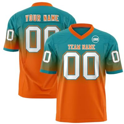 Personalisiert American Football Trikots Individuelle Printed Nummer Name Logo Spieltrikots für Kinder Erwachsene Custom Football Jersey Men Women Sports Uniform Atmungsaktiv T-Shirt,Light Blue