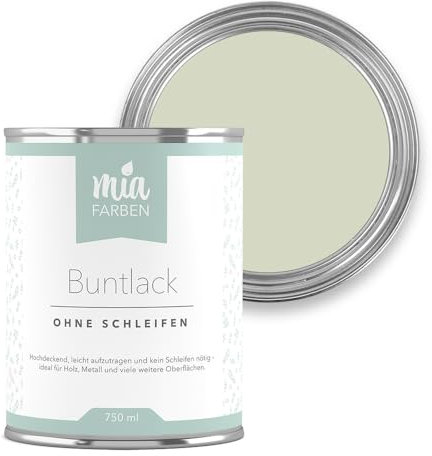 miafarben Buntlack ohne schleifen 750ml, Möbelfarbe, Möbellack für Holz, Metall, Kunststoff (Mildes Lichtgrün)