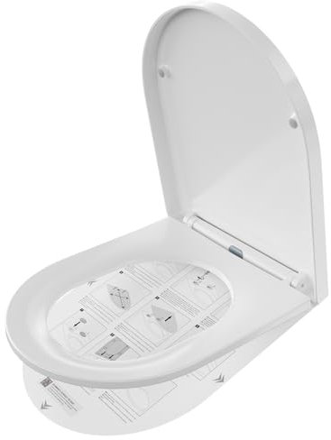 ANYCEE Toilettendeckel mit Absenkautomatik 42.5x36 CM, WC Sitz Kurzform D aus Duroplast, Klodeckel mit Antibakterielle, Toilettensitz mit Quick-Release, Toilettenbrille universal, WC Deckel Weiß