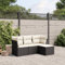 IKAYAA 4-TLG Rattan Balkonlounge Gartenlounge Set Gartenmöbel Klein Sofagarnitur Balkon Loungemöbel Rattan Ecklounge Gartensofa Balkon Sofa mit Kissen Schwarz und Creme