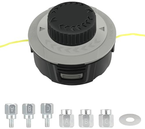 Fadenspindel für Freischneider mit Linksgewinde und Tap & Go-System, effizientes Rasenmähen mit Mähkopf für Freischneider, universelle Fadenspule mit 6 Fadenadaptern
