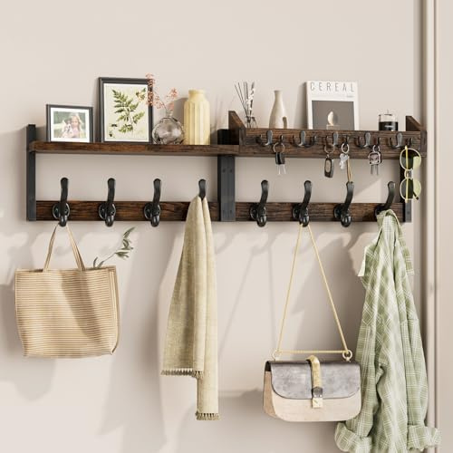 Evermagin 35 Coat Rack Wall Mount with Shelf for Entryway, Rustic Brown