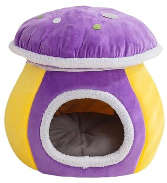 Colcolo Katzenhöhlenbett im Pilzdesign, warm, plüschig, rutschfeste Unterseite, gemütlich, hochwertig, weich, leicht zu reinigen, waschbar, Hundehütte, lustig
