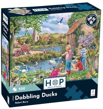 The House of Puzzles Dabbling Ducks, 500 Piece Jigsaw | Animals & Wildlife Theme, Artwork by Robert Barry, Deluxe Puzzle Gift for Adults