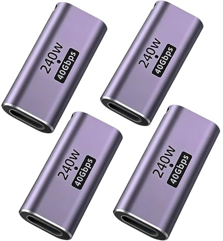 USB C Coupler Female to Female, 4Pcs Usb Type C Joiner Coupler 40Gbps USB4 Adapter with 8K Video & 240W PD, Aluminium Alloy, Thunderbolt 4 Compatible, Data Transfer USBC Connector for Laptop Tablet