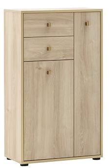 Schildmeyer Highboard Flora 160811, weiß Eiche Dekor/goldfarben, 60,2 x 33 x 104,4 cm