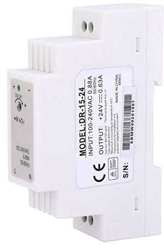 Aramox Fuente de Alimentación de Carril DIN, Plástico de Ingeniería 24V 0.63A Fuente de Alimentación de Control PWM de Salida única para Equipos Industriales