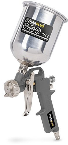 Powerplus Farbspritzpistole POWAIR0105 - mit 400 ml Aluminium-Becher, Kompressoren-Zubehör zum Sprühen und Sprayen , 3 Sprühbilder