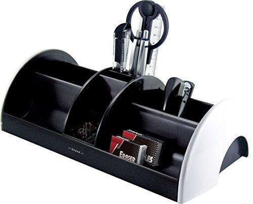 EXERZ EX895A MEGA Tisch-Organizer/Ablagesystem mit Bürobedarfset 30x16x9 cm - Schere, Hefter, Heftklammern, Lineal, Radiergummi, Büroklammern INKLUSIVE - Ablagesystem/Stiftehalter (Weiß)