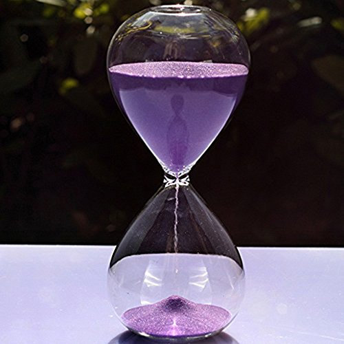 Grand sablier coloré en verre tendance - Décoration d’intérieur ou cadeau de Noël et d'anniversaire, violet, 15 Minutes
