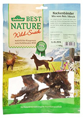 Dehner Best Nature Hundesnack, hochwertiges Leckerli, Kausnack für Hunde, Nackenbänder Reh / Hirsch, 100 g