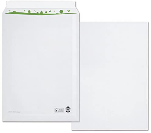 beECO Versandtaschen C4 (250 Stück), haftklebende Versandtasche ohne Fenster, Versandtaschen A4 aus 100 % Recycling Papier, geeignet für DIN A4 Papier, weiß, 324 x 229 mm, 100g/m²