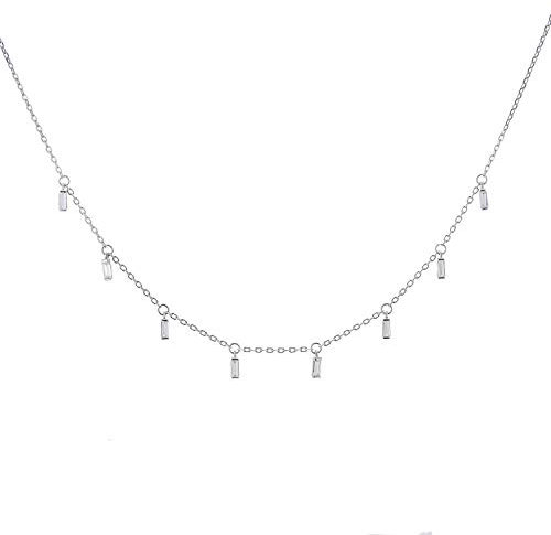 jewellerybox Sterlingsilber Winzig CZ Kristall Baguette Hängend Halskette