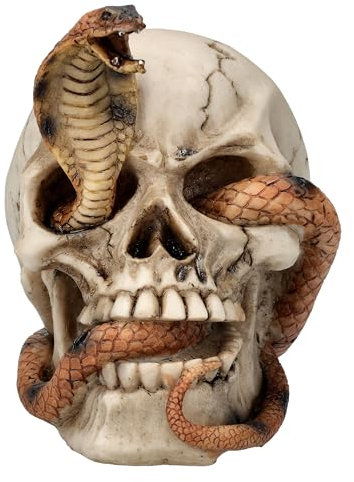 Pacific Giftware Einzigartige Totenkopf-Figur mit Kobra, Kunststein 11,5 cm - Totenschädel Schlange Gothic Deko